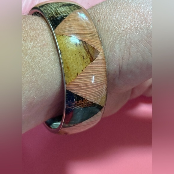 Chunky Geometric Wooden Bangle Bracelet - Picture 4 of 7